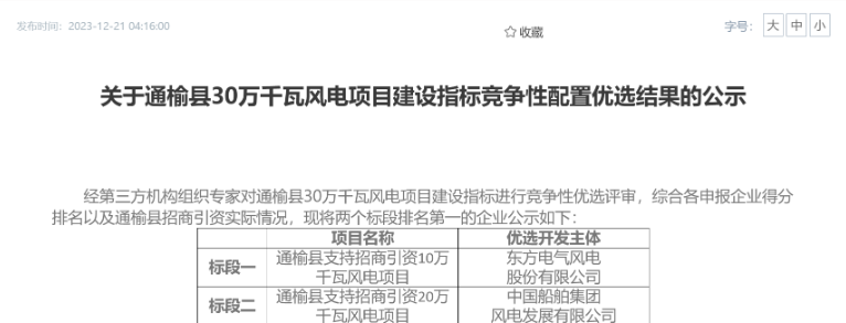 中船風(fēng)電、東方風(fēng)電獲風(fēng)電項(xiàng)目競配指標(biāo)